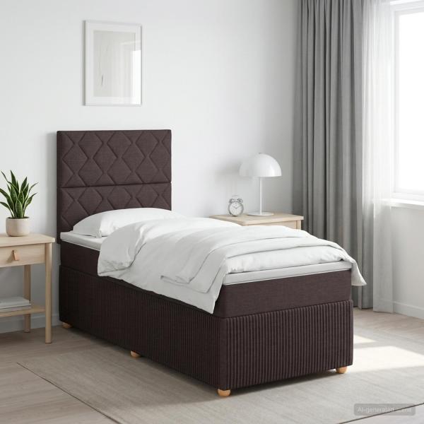 LED Boxspringbett mit Matratze Dunkelbraun 80 x 200 cm Stoff