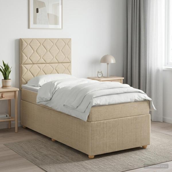 ARDEBO.de - LED Boxspringbett mit Matratze Creme 80 x 200 cm Stoff