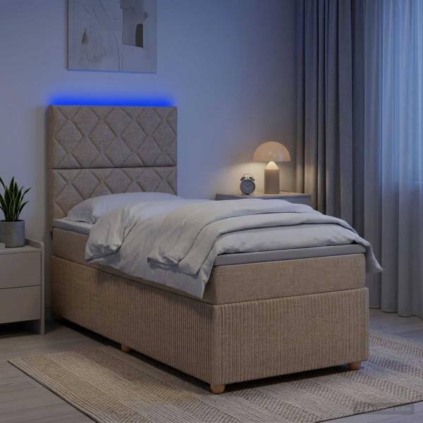 LED Boxspringbett mit Matratze Creme 80 x 200 cm Stoff