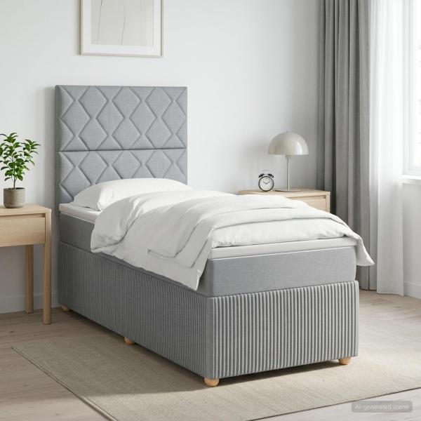 LED Boxspringbett mit Matratze Hellgrau 90 x 190 cm Stoff