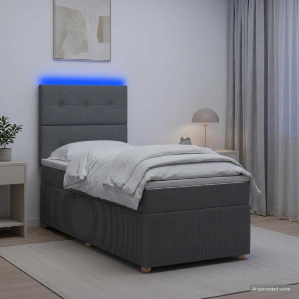 ARDEBO.de - LED Boxspringbett mit Matratze Dunkelgrau 100 x 200 cm Stoff