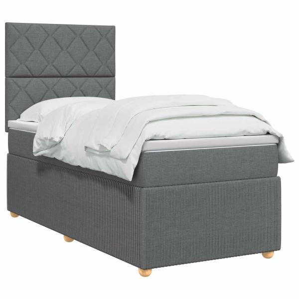 LED Boxspringbett mit Matratze Dunkelgrau 100 x 200 cm Stoff