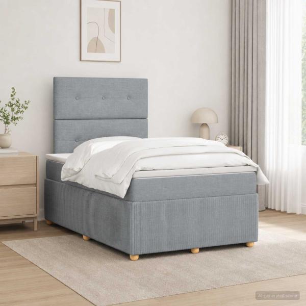 LED Boxspringbett mit Matratze Hellgrau 120 x 190 cm Stoff
