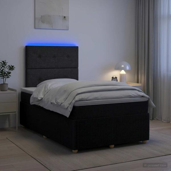 LED Boxspringbett mit Matratze Schwarz 120 x 190 cm Stoff