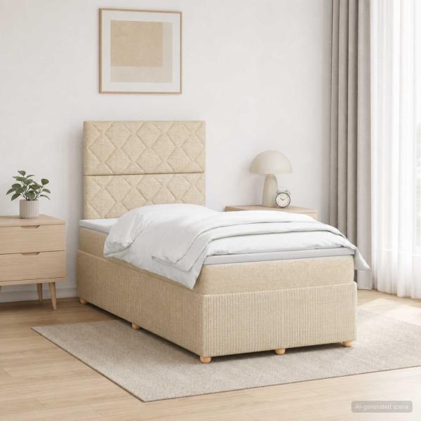 ARDEBO.de - LED Boxspringbett mit Matratze Creme 120 x 190 cm Stoff