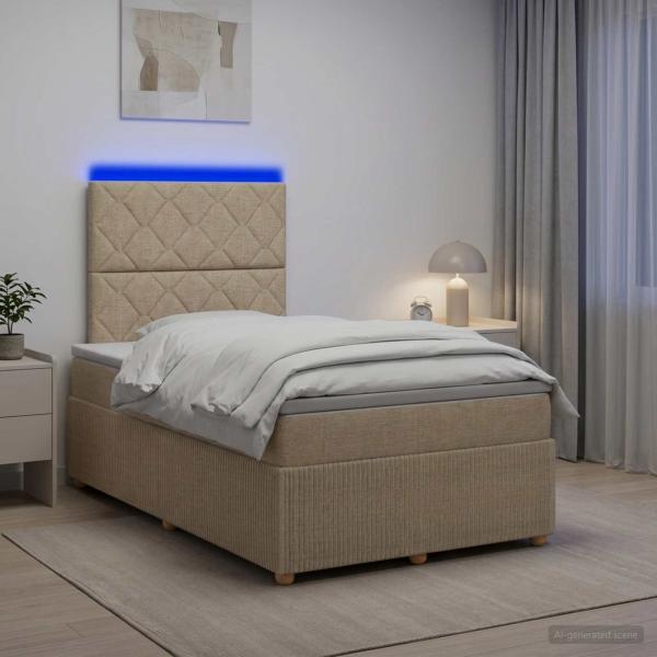 LED Boxspringbett mit Matratze Creme 120 x 190 cm Stoff