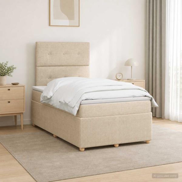 ARDEBO.de - LED Boxspringbett mit Matratze Creme 120 x 200 cm Stoff