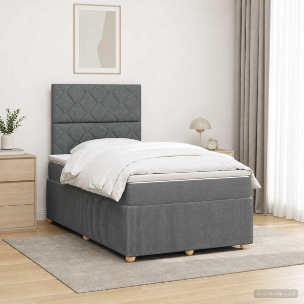 LED Boxspringbett mit Matratze Dunkelgrau 120 x 200 cm Stoff