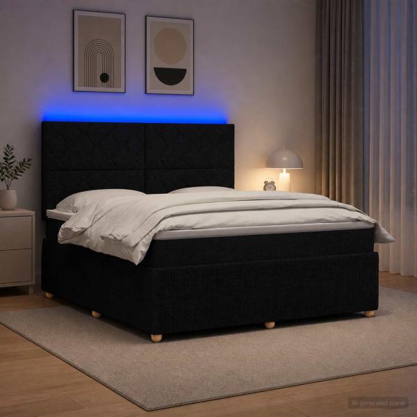 ARDEBO.de - LED Boxspringbett mit Matratze Schwarz 140 x 190 cm Stoff