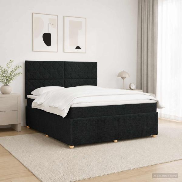 LED Boxspringbett mit Matratze Schwarz 140 x 190 cm Stoff