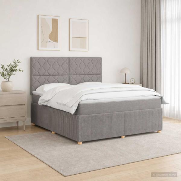 ARDEBO.de - LED Boxspringbett mit Matratze Taupe 140 x 190 cm Stoff