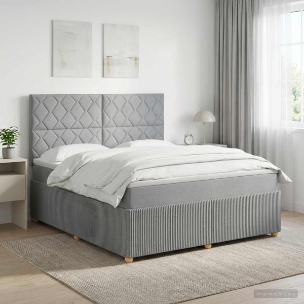 ARDEBO.de - LED Boxspringbett mit Matratze Hellgrau 160 x 200 cm Stoff