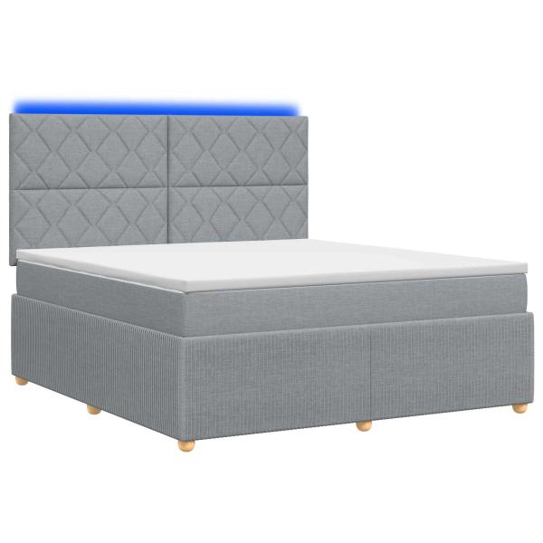 LED Boxspringbett mit Matratze Hellgrau 160 x 200 cm Stoff
