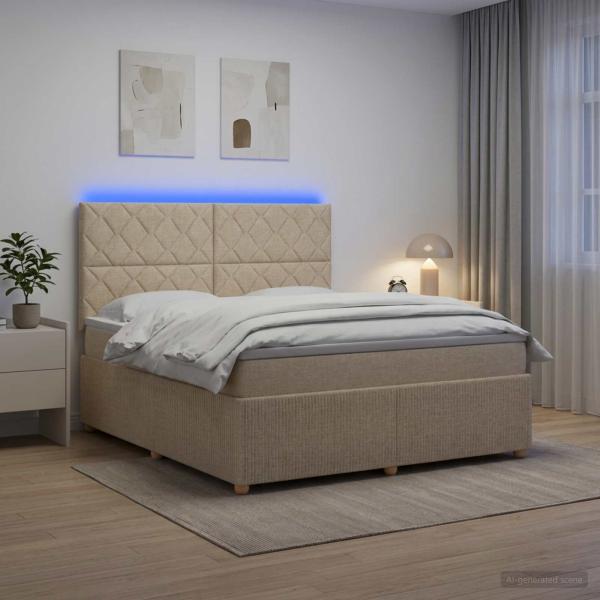 ARDEBO.de - LED Boxspringbett mit Matratze Creme 160 x 200 cm Stoff