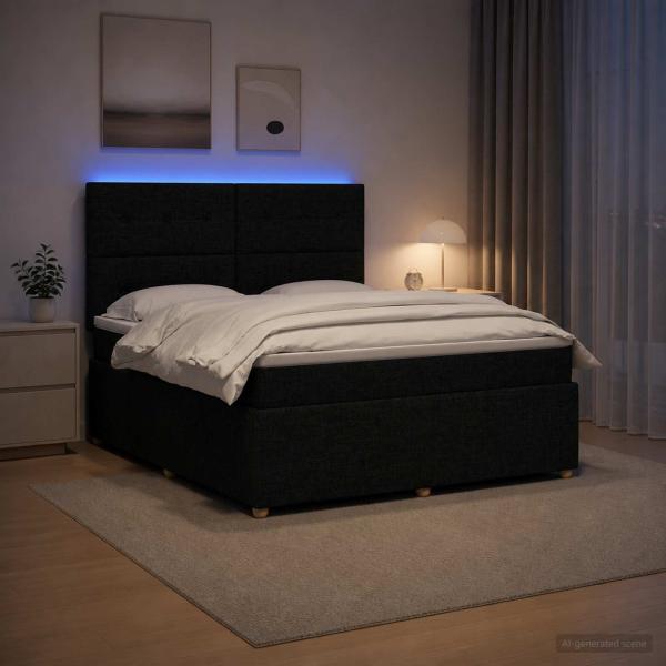 ARDEBO.de - LED Boxspringbett mit Matratze Schwarz 180 x 200 cm Stoff