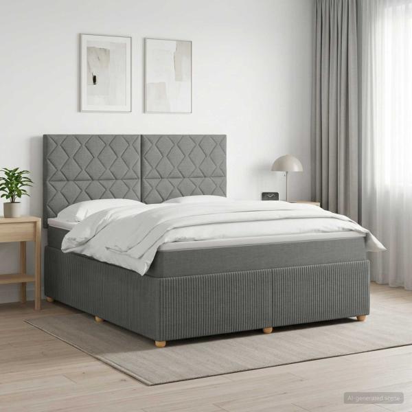 LED Boxspringbett mit Matratze Dunkelgrau 180 x 200 cm Stoff