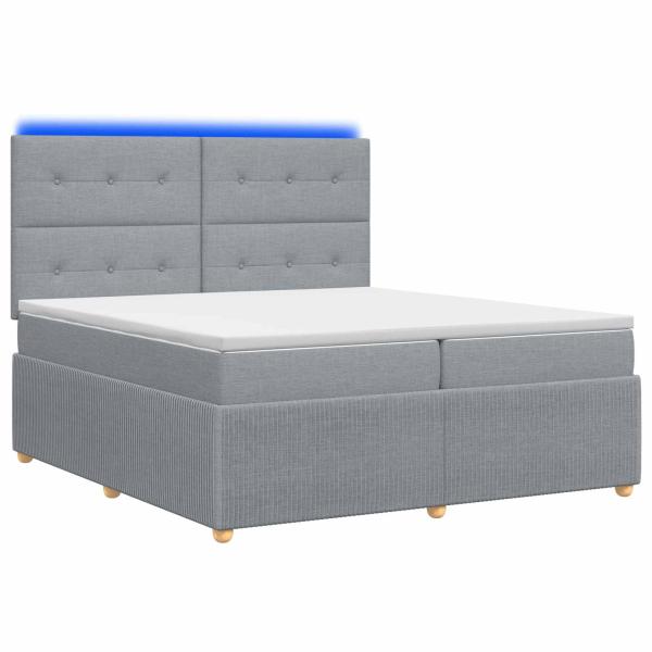 LED Boxspringbett mit Matratze Hellgrau 200 x 200 cm Stoff