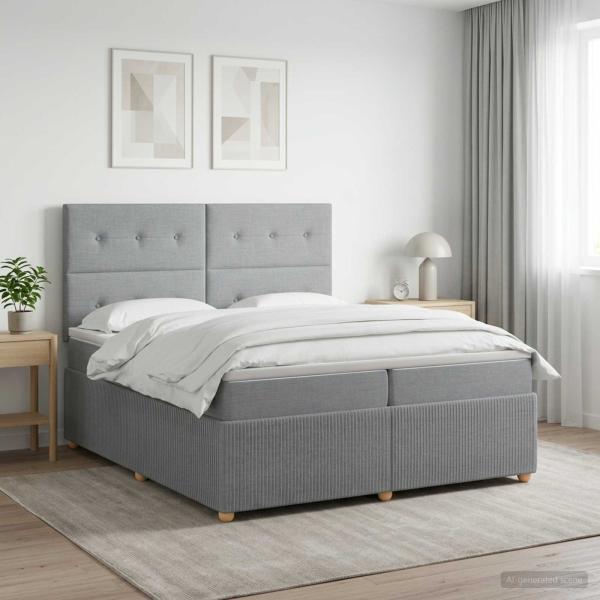 LED Boxspringbett mit Matratze Hellgrau 200 x 200 cm Stoff