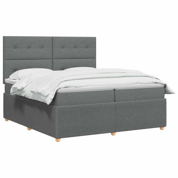 LED Boxspringbett mit Matratze Dunkelgrau 200 x 200 cm Stoff