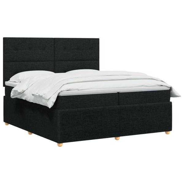 LED Boxspringbett mit Matratze Schwarz 200 x 200 cm Stoff