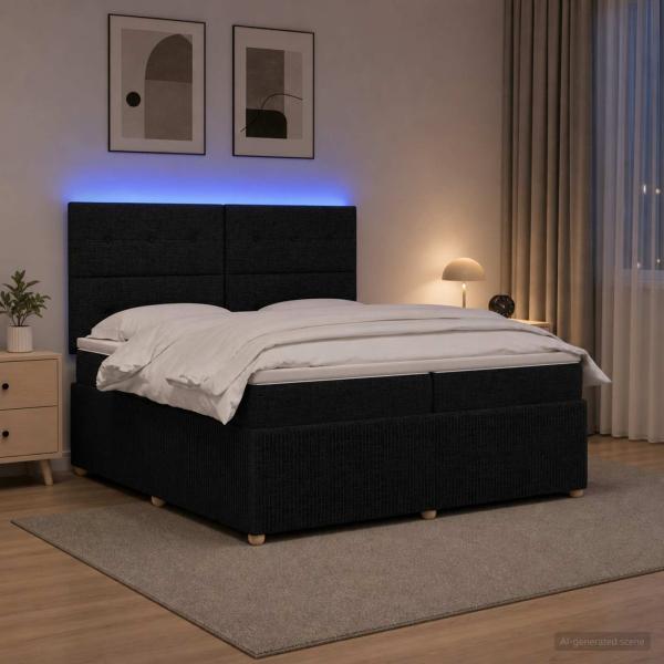 LED Boxspringbett mit Matratze Schwarz 200 x 200 cm Stoff