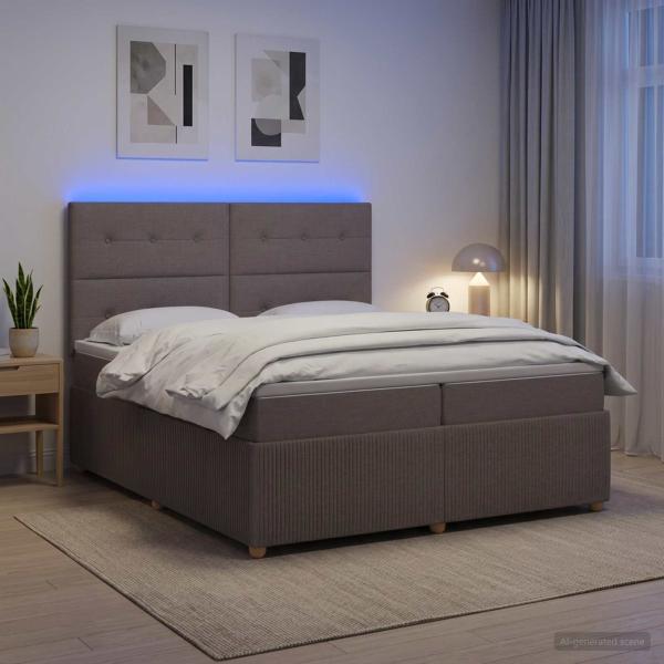 ARDEBO.de - LED Boxspringbett mit Matratze Taupe 200 x 200 cm Stoff