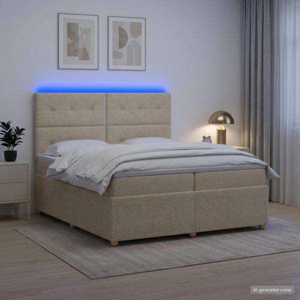 ARDEBO.de - LED Boxspringbett mit Matratze Creme 200 x 200 cm Stoff