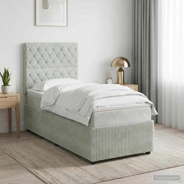 LED Boxspringbett mit Matratze Hellgrau 80 x 200 cm Samt