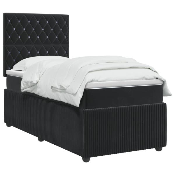LED Boxspringbett mit Matratze Schwarz 80 x 200 cm Samt