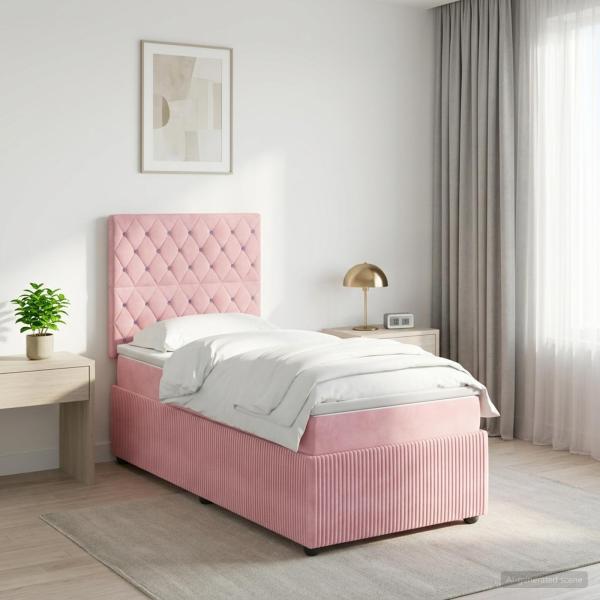 ARDEBO.de - LED Boxspringbett mit Matratze Rosa 80 x 200 cm Samt