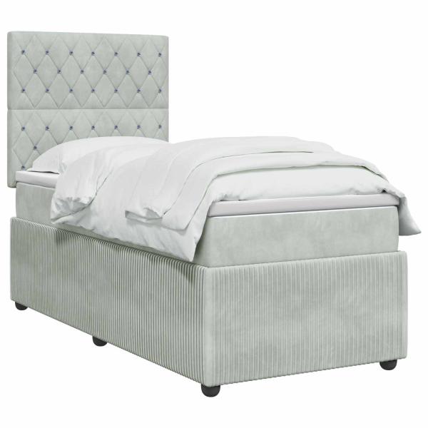 LED Boxspringbett mit Matratze Hellgrau 90 x 190 cm Samt