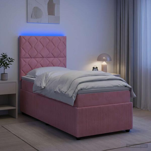 LED Boxspringbett mit Matratze Rosa 90 x 190 cm Samt