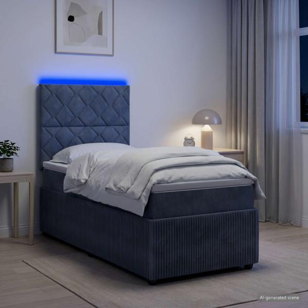 LED Boxspringbett mit Matratze Dunkelgrau 90 x 200 cm Samt