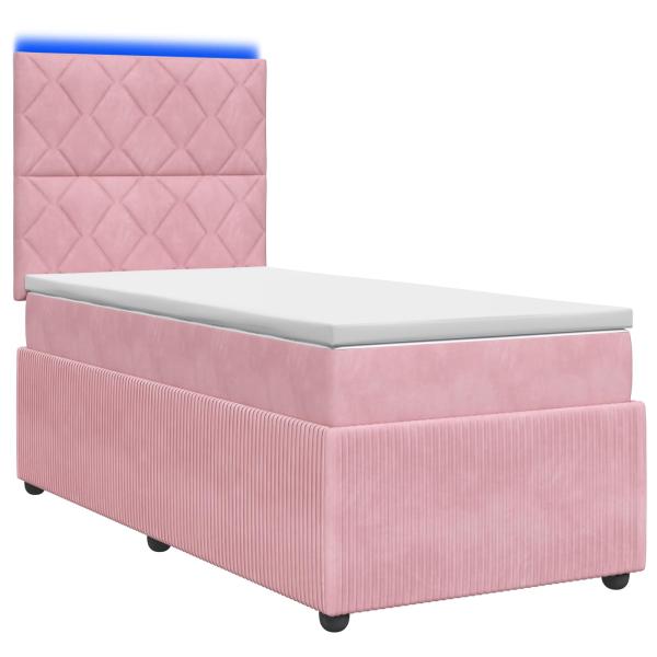 LED Boxspringbett mit Matratze Rosa 90 x 200 cm Samt
