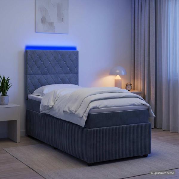 LED Boxspringbett mit Matratze Dunkelgrau 100 x 200 cm Samt