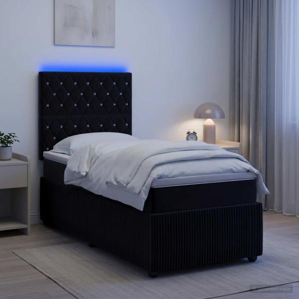 ARDEBO.de - LED Boxspringbett mit Matratze Schwarz 100 x 200 cm Samt