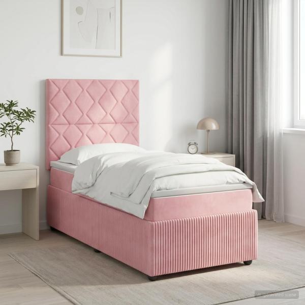 ARDEBO.de - LED Boxspringbett mit Matratze Rosa 100 x 200 cm Samt
