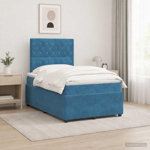 LED Boxspringbett mit Matratze Blau 120 x 190 cm Samt
