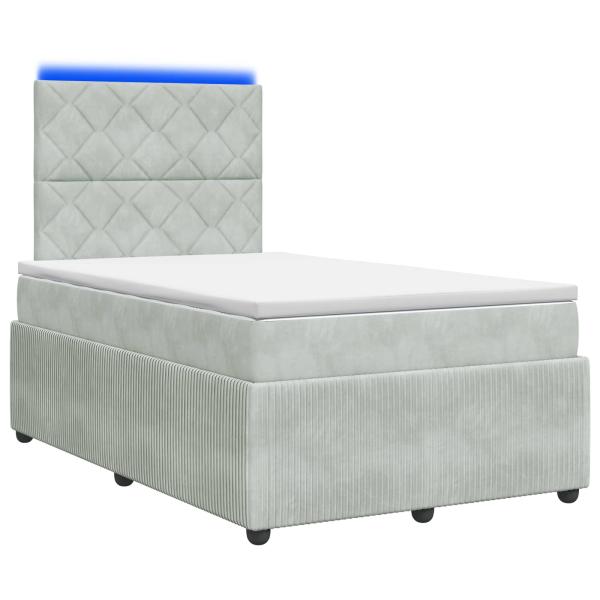 LED Boxspringbett mit Matratze Hellgrau 120 x 190 cm Samt