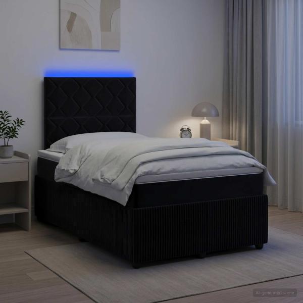 ARDEBO.de - LED Boxspringbett mit Matratze Schwarz 120 x 190 cm Samt