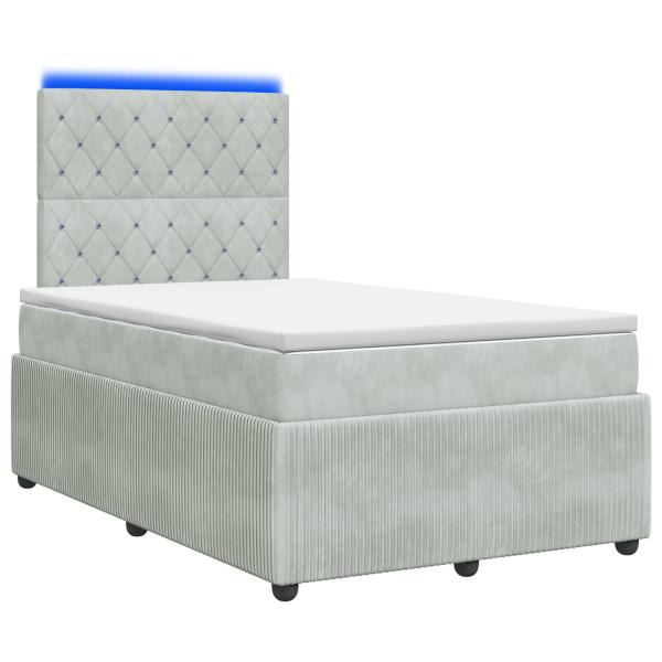 LED Boxspringbett mit Matratze Hellgrau 120 x 200 cm Samt