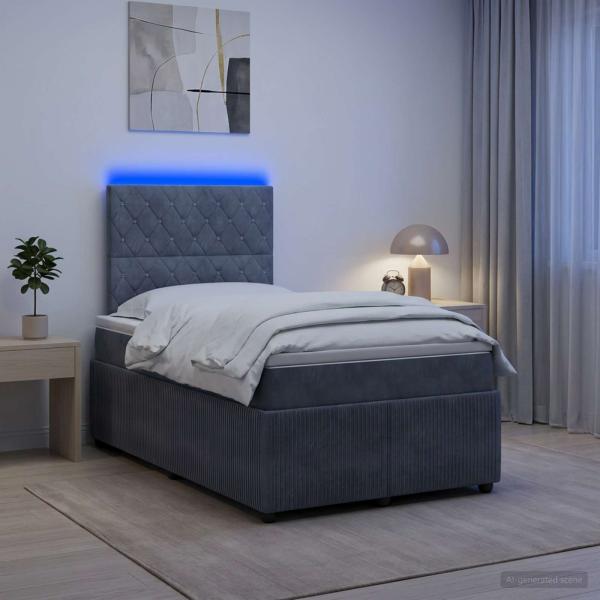 LED Boxspringbett mit Matratze Dunkelgrau 120 x 200 cm Samt
