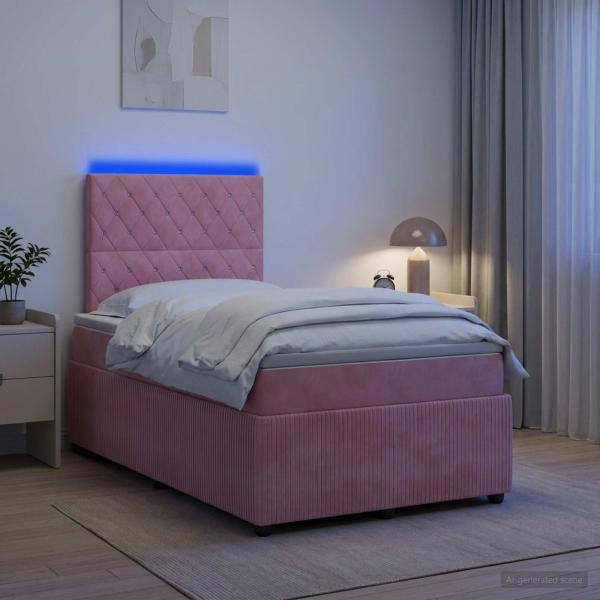 LED Boxspringbett mit Matratze Rosa 120 x 200 cm Samt