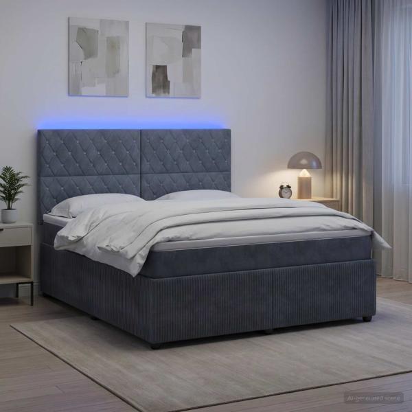 LED Boxspringbett mit Matratze Dunkelgrau 140 x 190 cm Samt