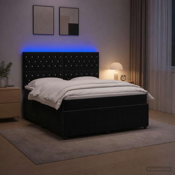 ARDEBO.de - LED Boxspringbett mit Matratze Schwarz 140 x 190 cm Samt