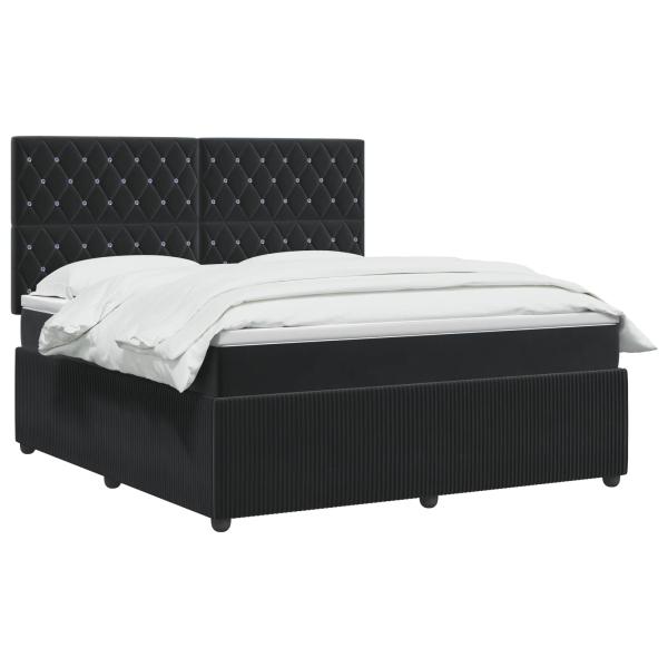 LED Boxspringbett mit Matratze Schwarz 140 x 190 cm Samt