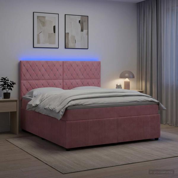 ARDEBO.de - LED Boxspringbett mit Matratze Rosa 140 x 190 cm Samt