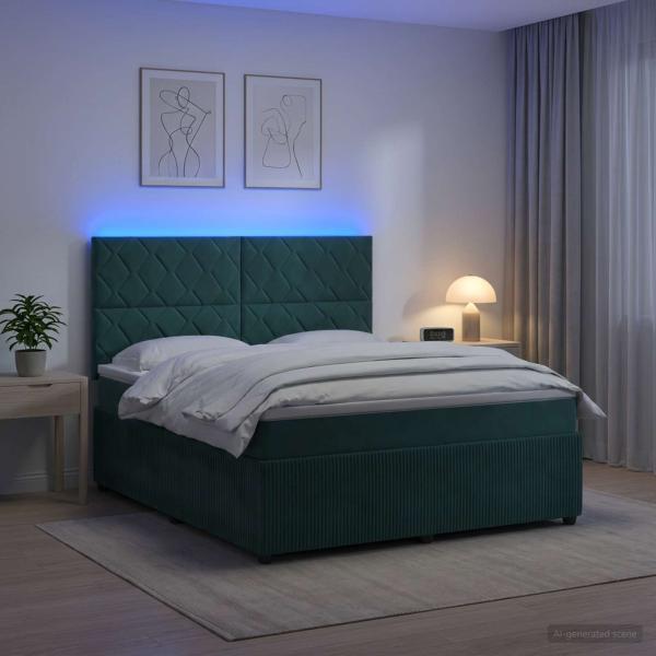 ARDEBO.de - LED Boxspringbett mit Matratze Dunkelgrün 140 x 190 cm Samt