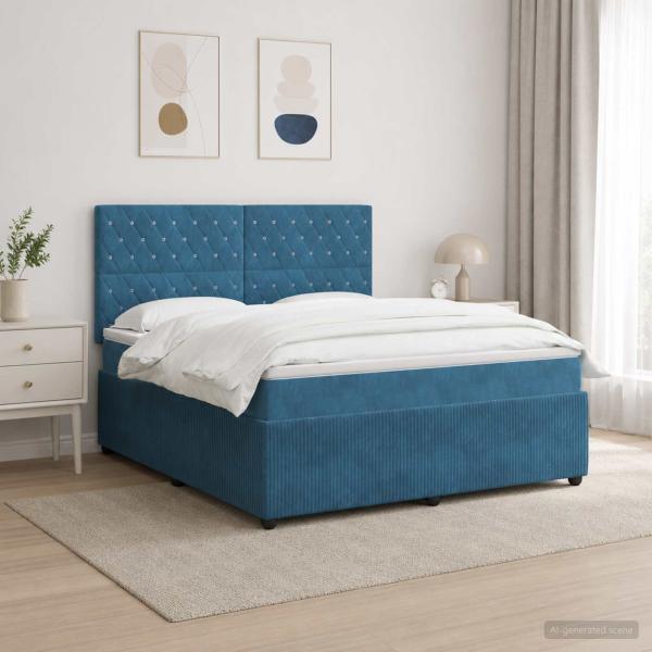 ARDEBO.de - LED Boxspringbett mit Matratze Blau 140 x 200 cm Samt