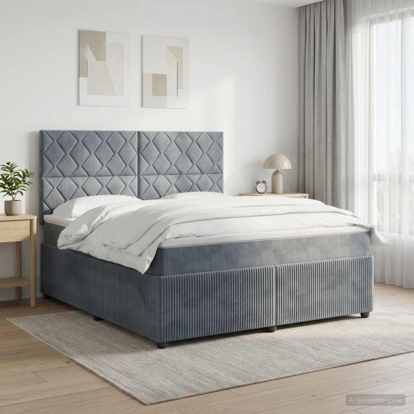 ARDEBO.de - LED Boxspringbett mit Matratze Dunkelgrau 140 x 200 cm Samt